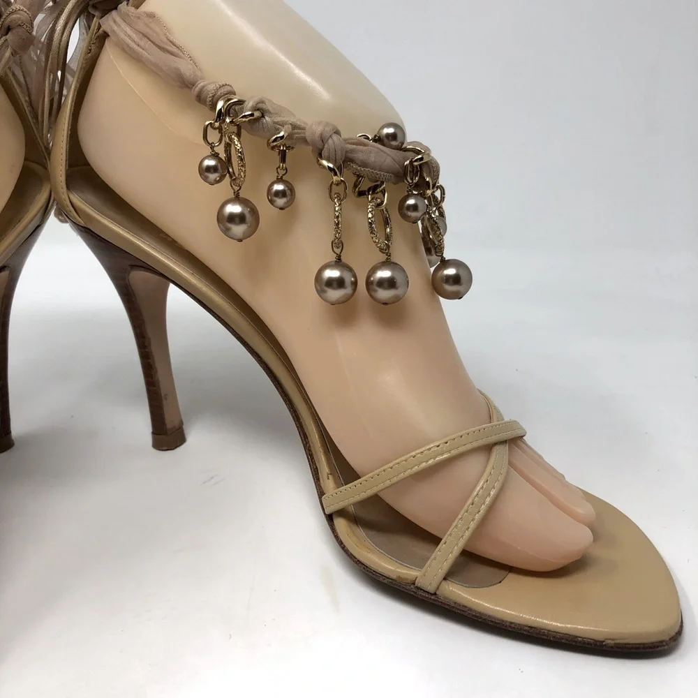 Stuart Weitzman Nude Tie Strap Square Toe Heels